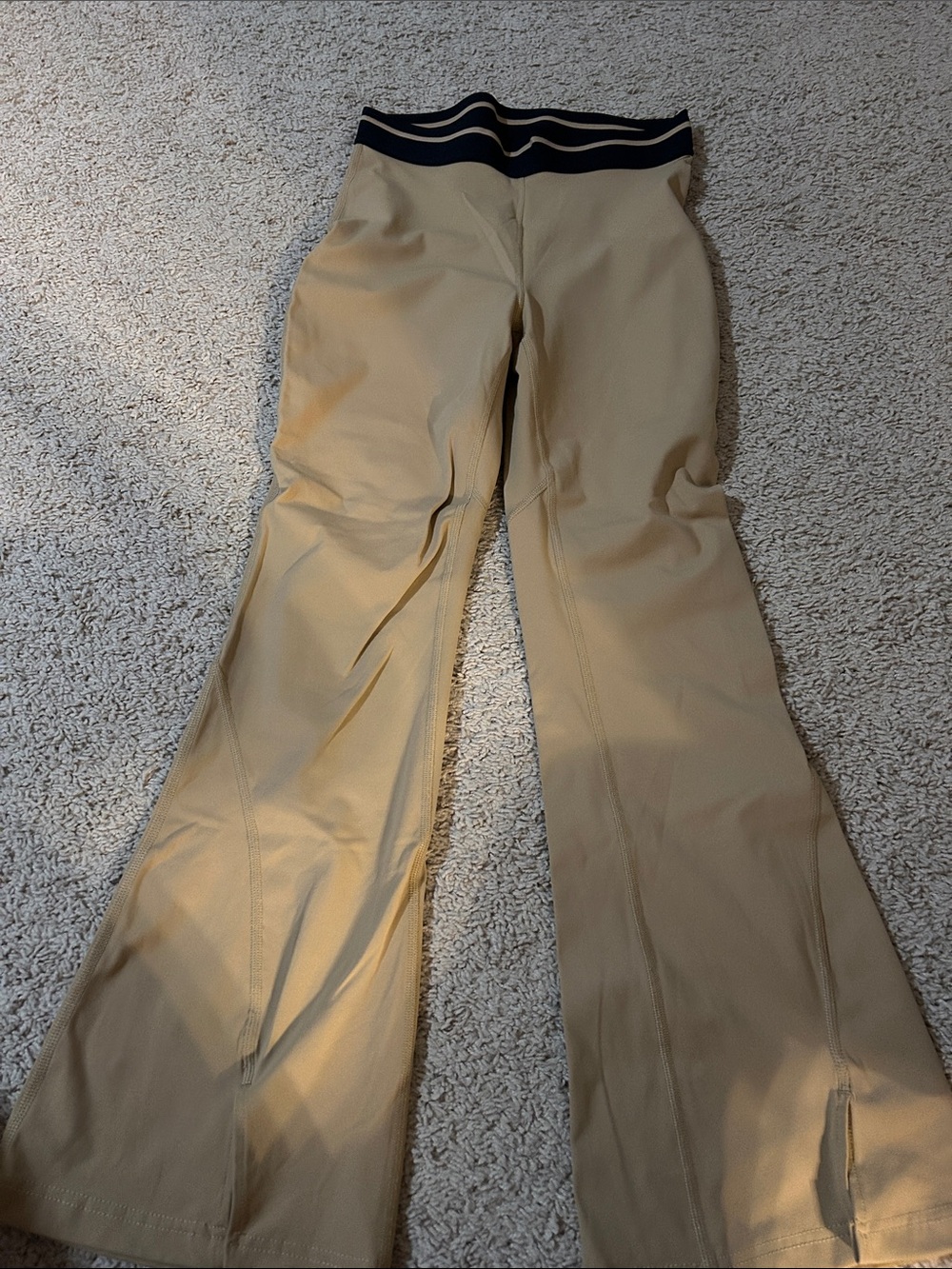 JoyLab Beige Flare Leggings with Black Contrast Waistband